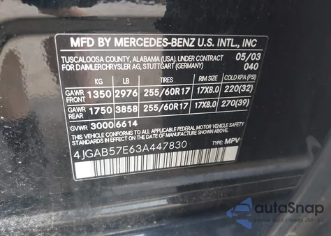 2003 Mercedes-Benz Ml 350 из США, поврежденный, VIN 4JGAB57E63A447830